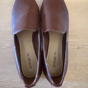 Indigo Brown Leather Loafers Slip-On Flats